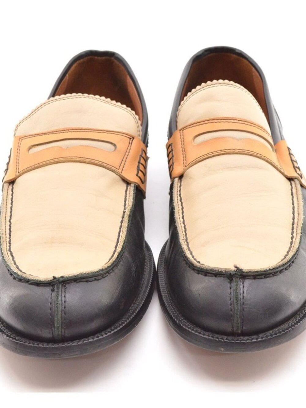 Paul Fredrick Two-Tone Black, Cream & Tan Leather Loafers - Picture 3 of 8